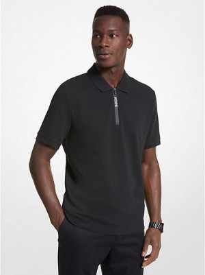 Camisa Polo Michael Kors Algodon Half-zip Hombre Negras | 673124-MGT