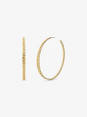 Pendientes Michael Kors 14k Gold-plated Brass Curb Link Hoop Mujer Doradas | 381247-CUX