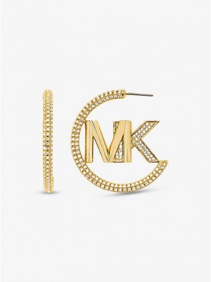 Pendientes Michael Kors Precious Metal-plated Brass Pave Logo Hoop Mujer Doradas | 365847-QKN
