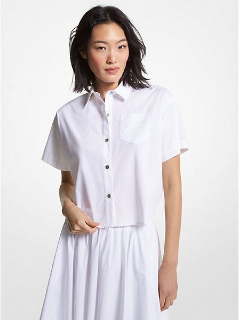 Camisas Michael Kors Stretch Organic Algodon Poplin Cropped Mujer Blancas | 785401-DJU